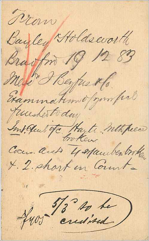 Entier Postal Stationary 1/2p Bradford to London 1883 — Verso