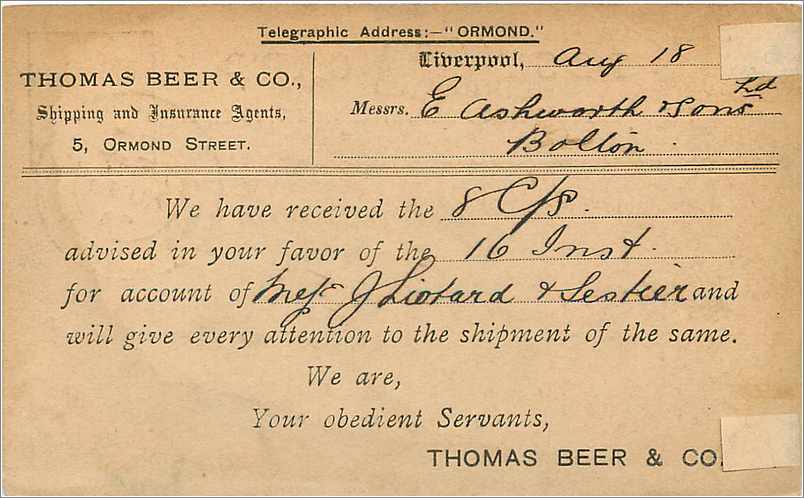 Entier Postal Stationary 1/2p Liverpool for Bolton 1893 — Rückseite