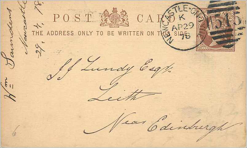 Entier Postal Stationary 1/2p Newcastle 1879 for Leith
