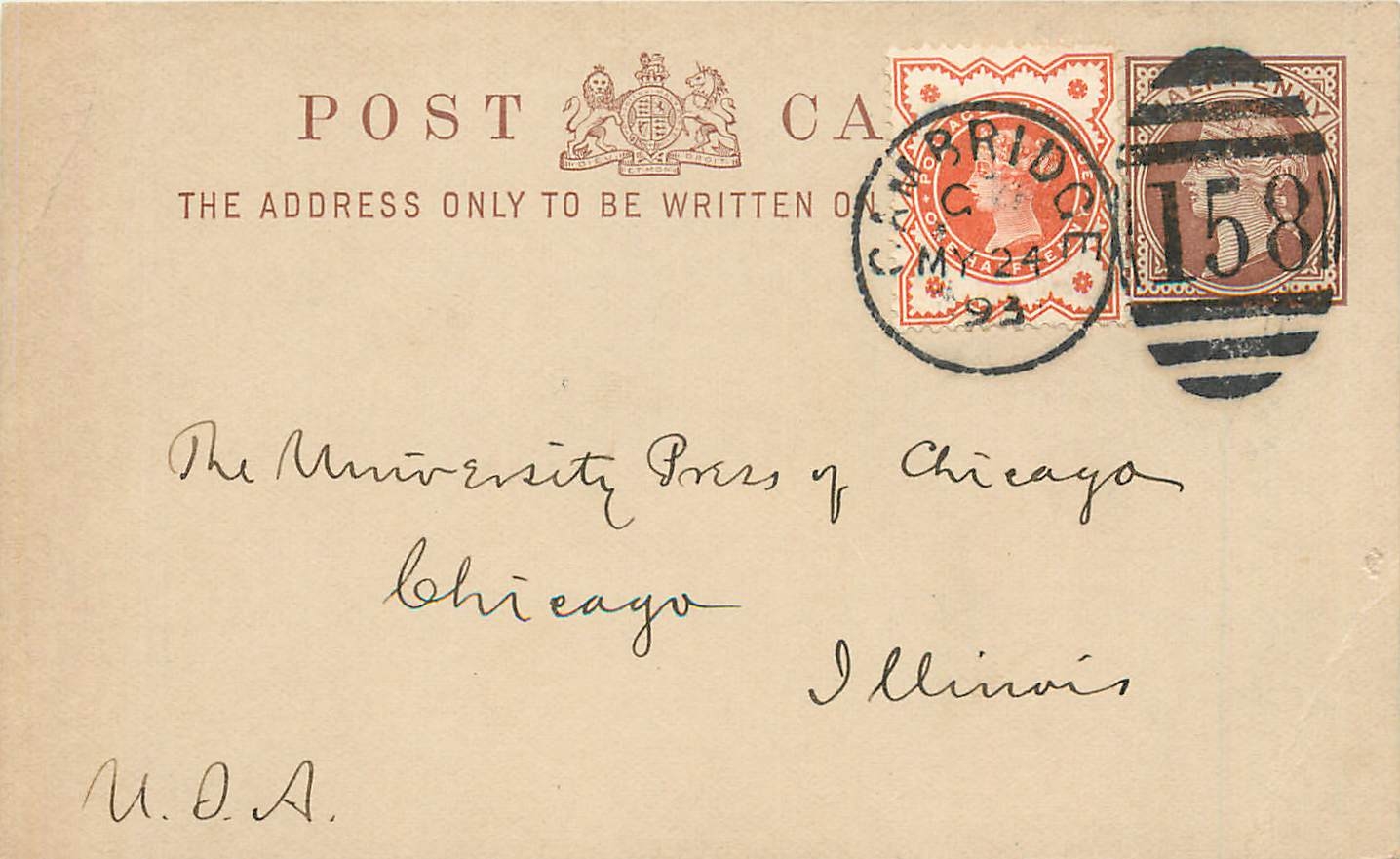 Entier Postal Stationary 1/2p + 1 1/2p for Chicago