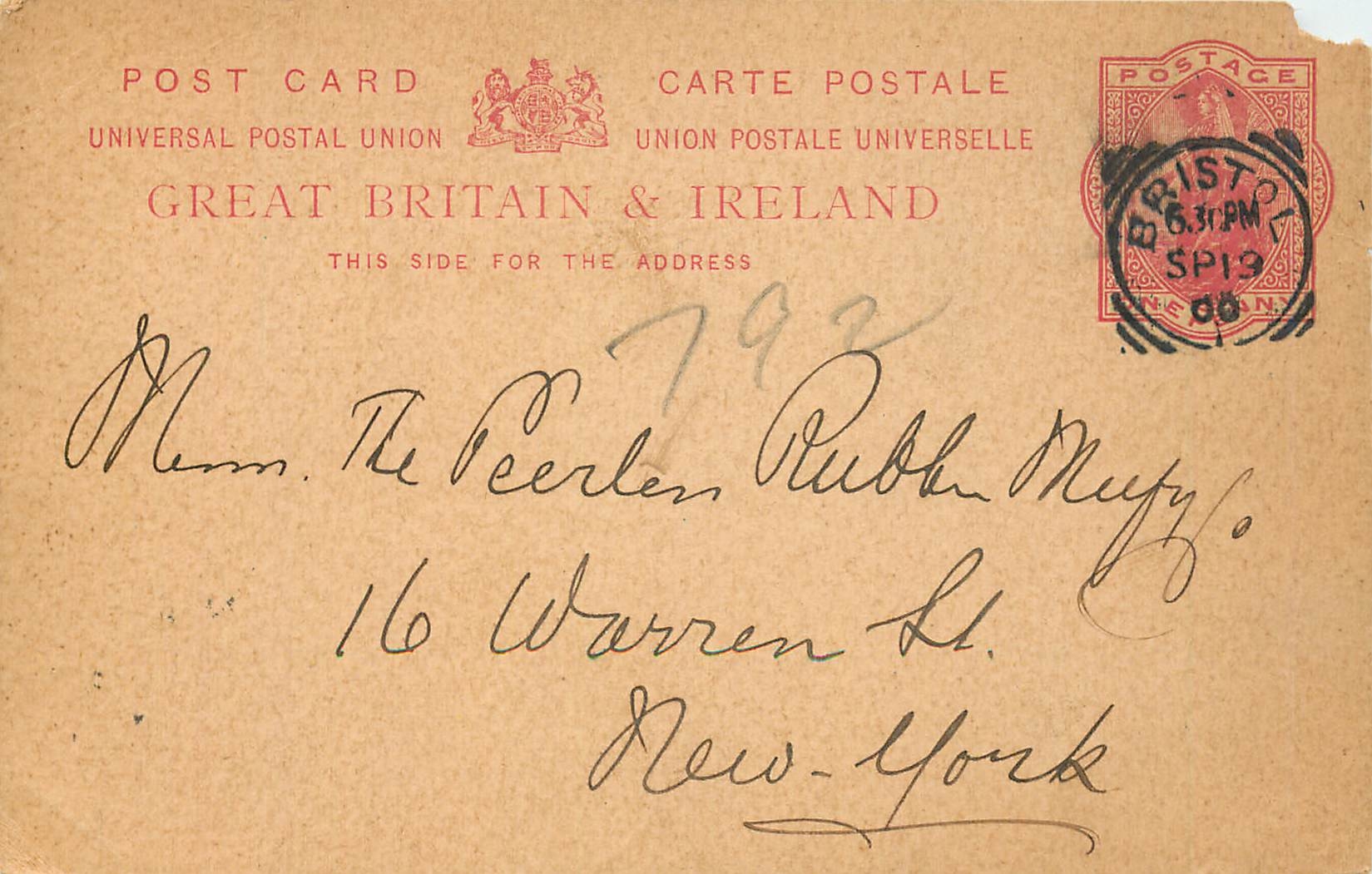 Entier Postal Stationary 1p Bristol 1900 for New York