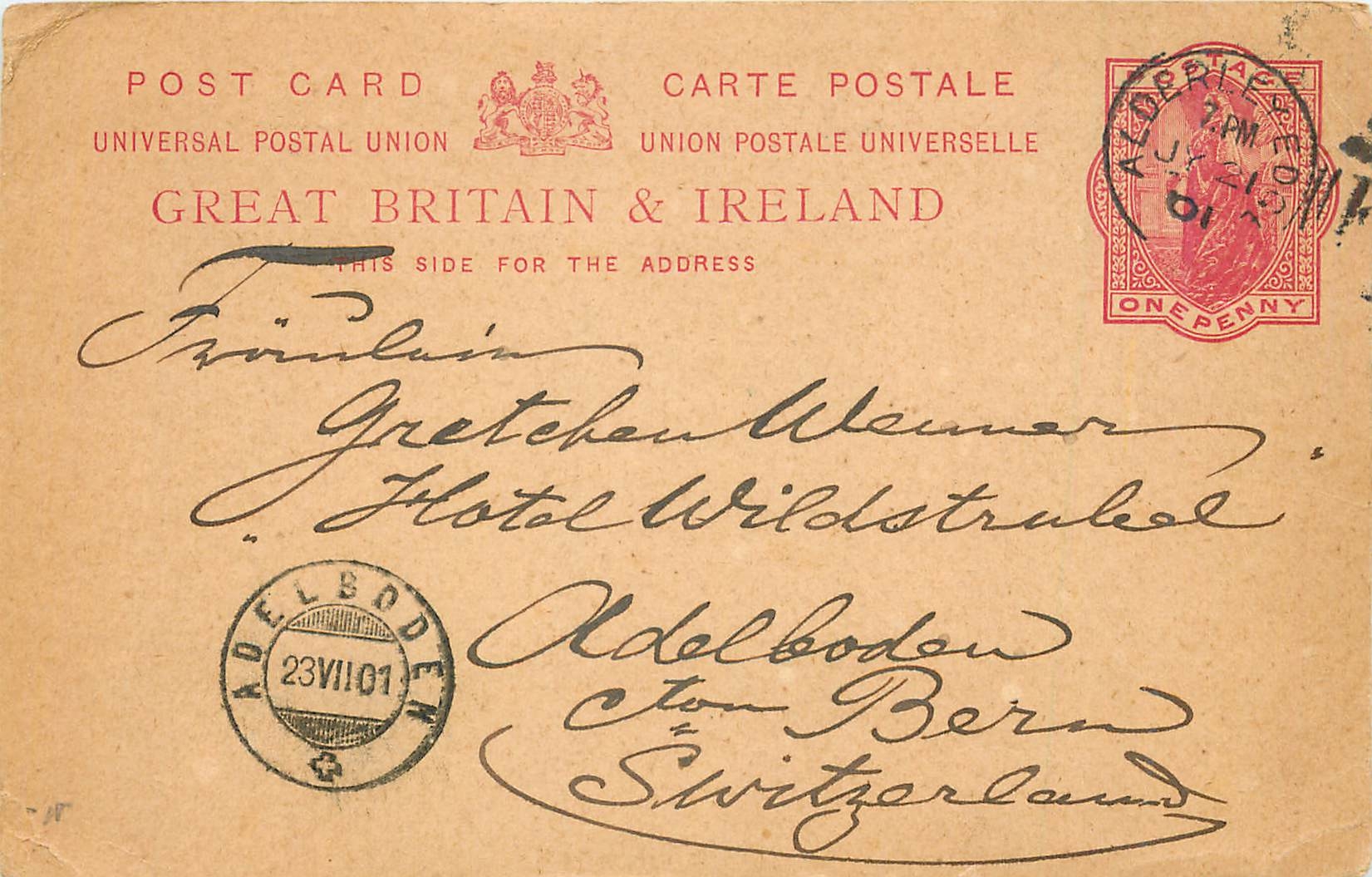Entier Postal Stationary 1p Alderley Edge for Bern 1901