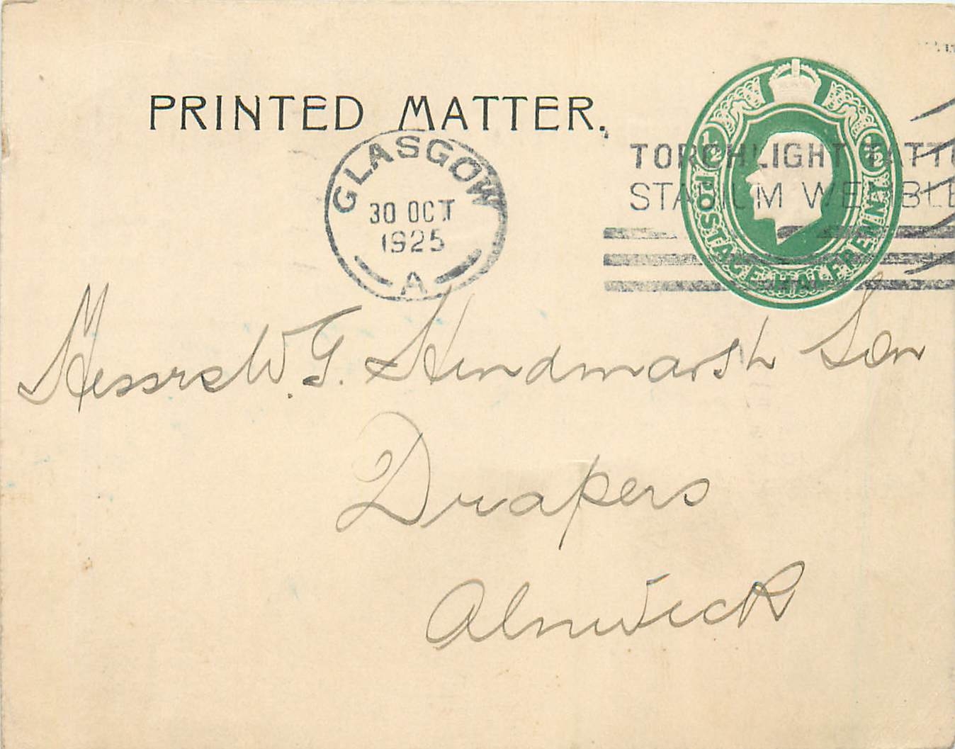 Entier Postal Stationary 1/2p Glasgow for Drapers