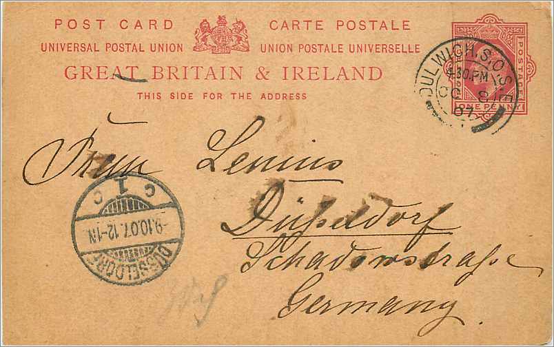 Entier Postal Stationary 1c Dulwigh for Germany 1907