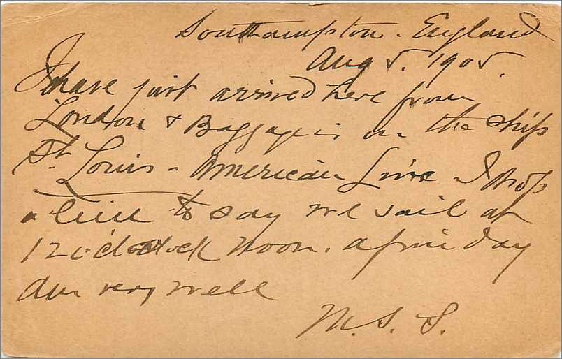 Entier Postal Stationary 1p Southampton 1905 for New York — Verso