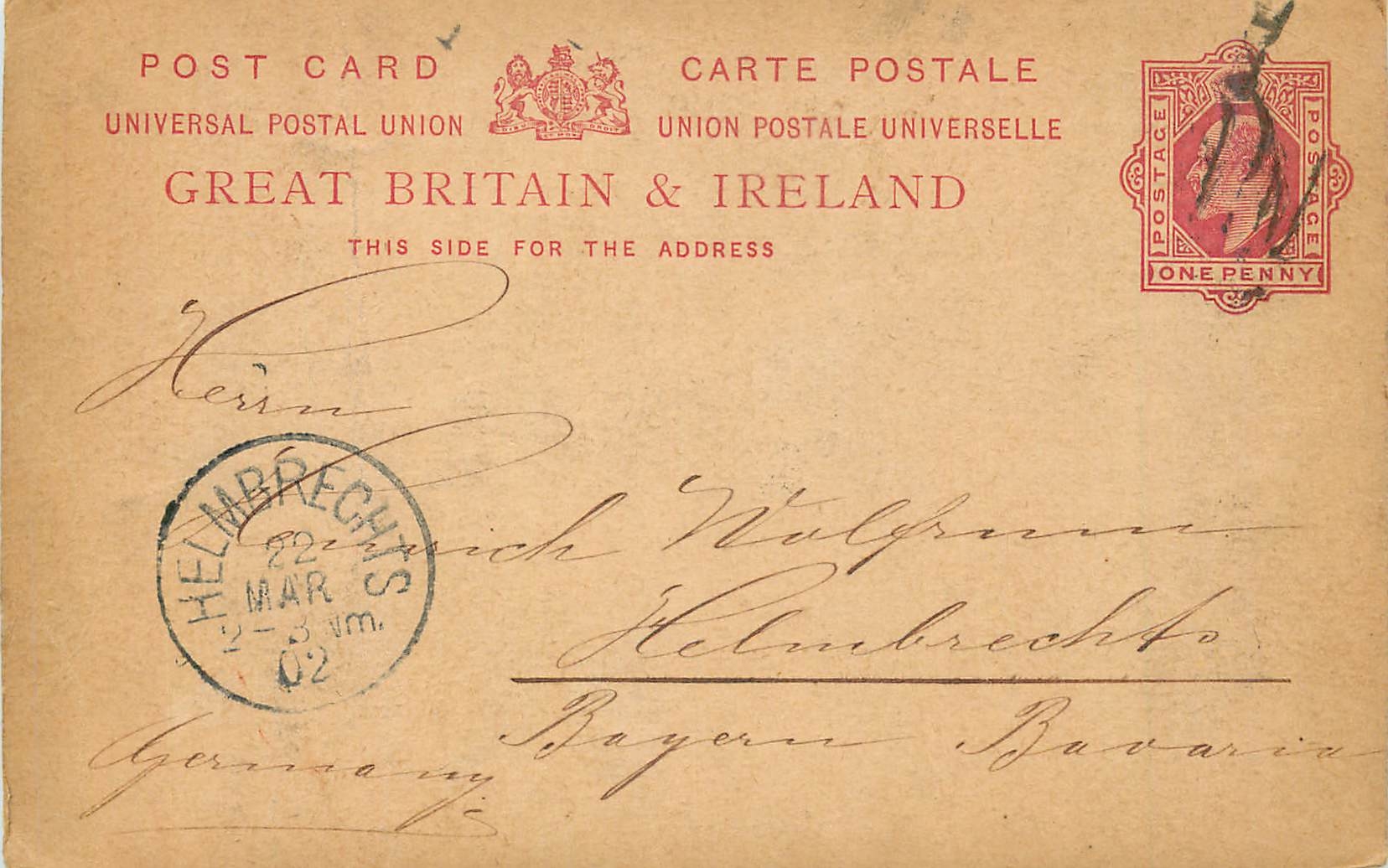 Entier Postal Stationary 1p for Bayern 1902