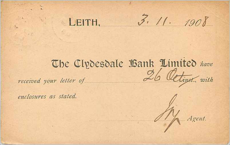 Entier Postal Stationary 1/2p + 1/2p Leith for New York 1908 — Verso