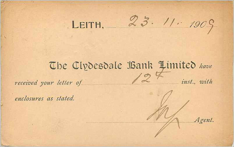 Entier Postal Stationary 1/2p + 1/2p Leith for New York 1909 — Verso