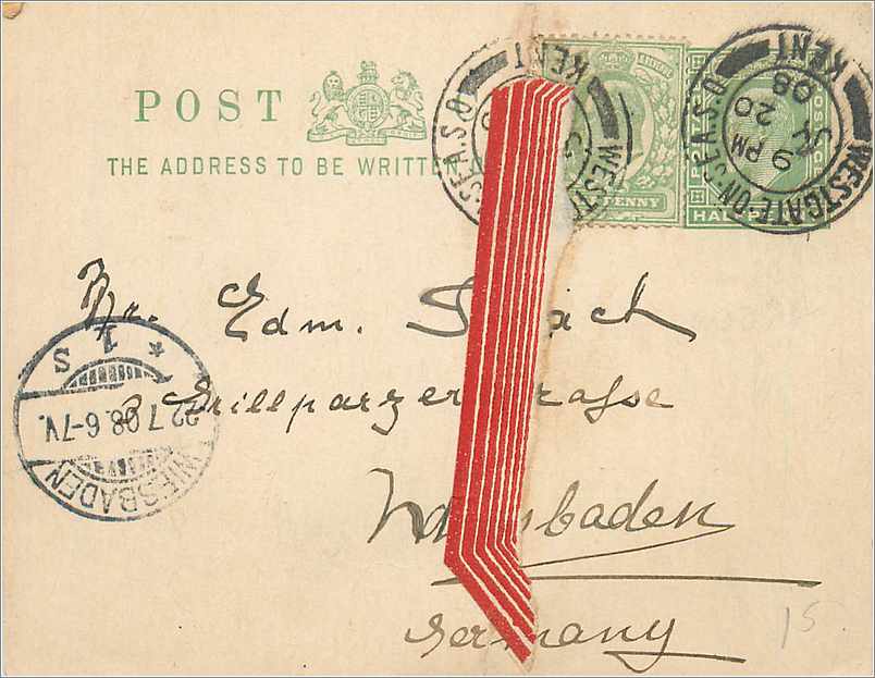 Entier Postal Stationary 1/2 + 1/2p Westgate for Germany