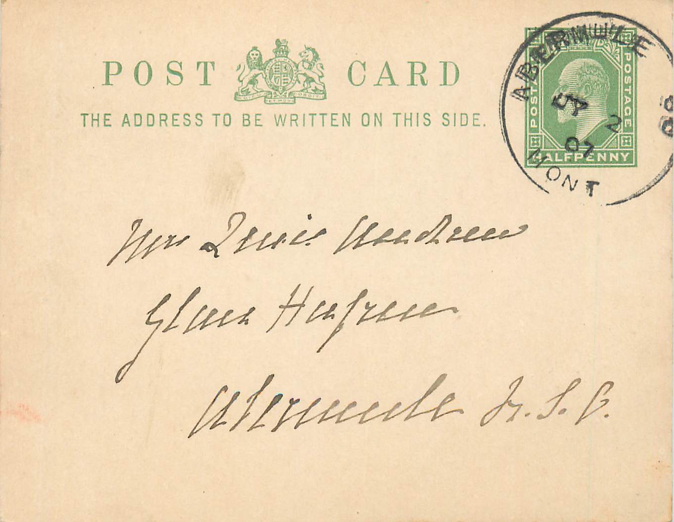 Entier Postal Stationary Abermule 1907