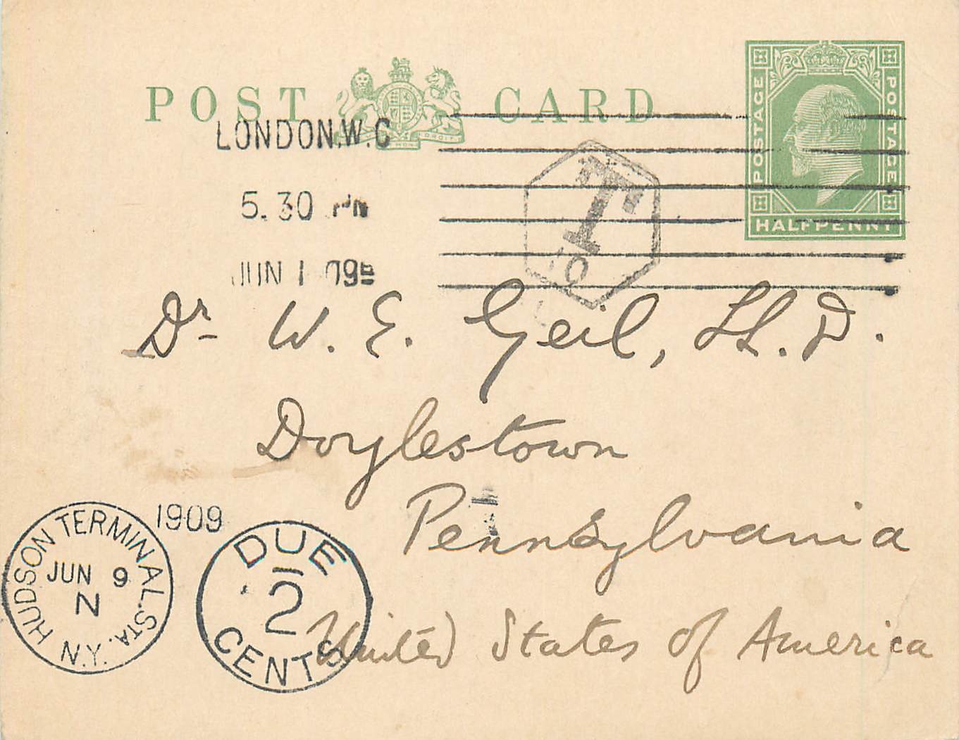Entier Postal Stationary Hudson Terminal London 