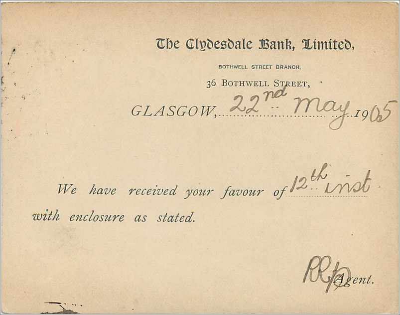Entier Postal Stationary 1/2 + 1/2p Glasgow for New York — Verso