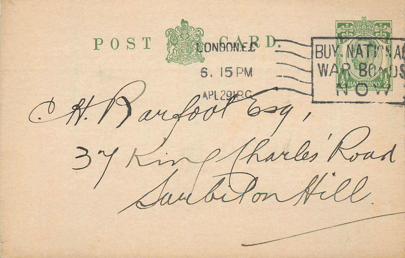 Entier Postal Stationary 1/2p London