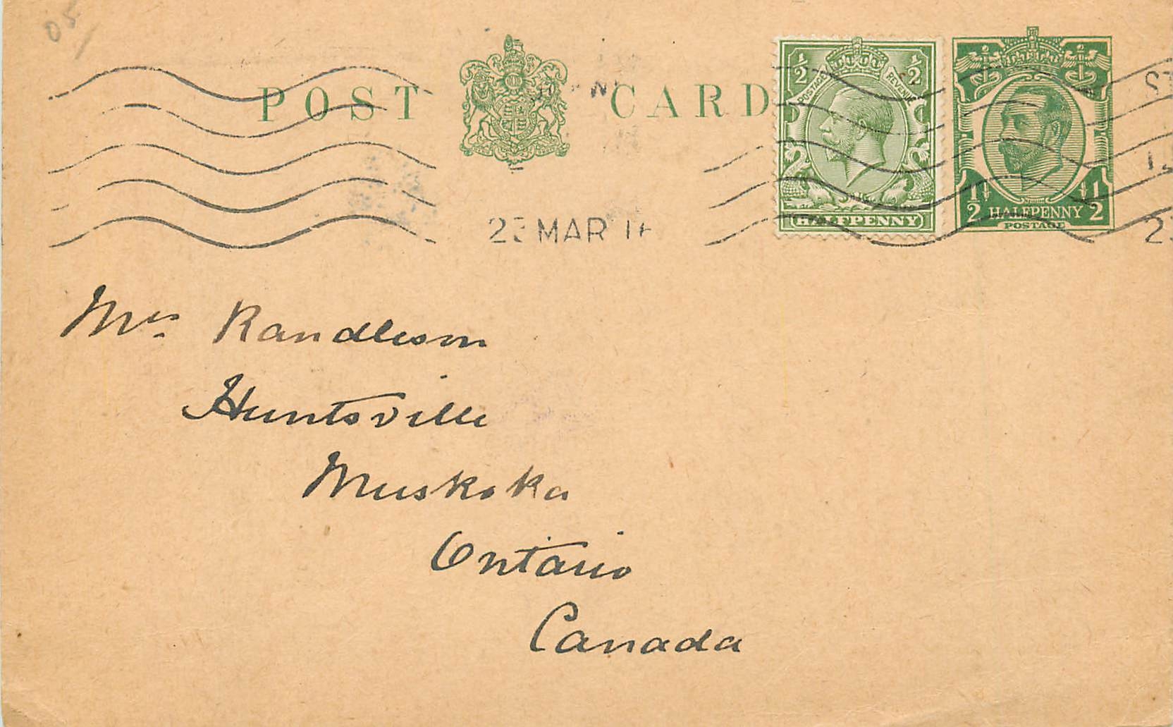 Entier Postal Stationary 1/2p for Canada