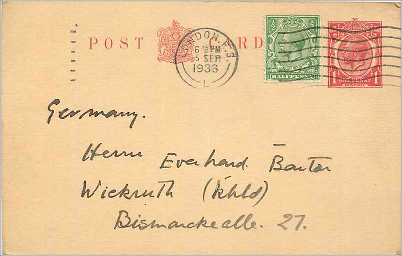 Entier Postal Postal Stationary Grande Bretagne Great Britain 1933 to Wickruth