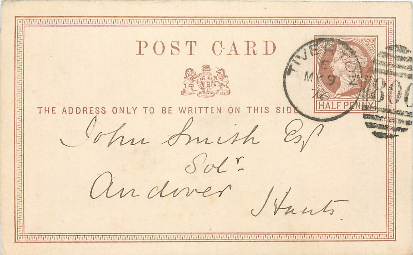 Entier Postal Postal Stationary Grande Bretagne Great Britain Tiverton 1876 to Andover