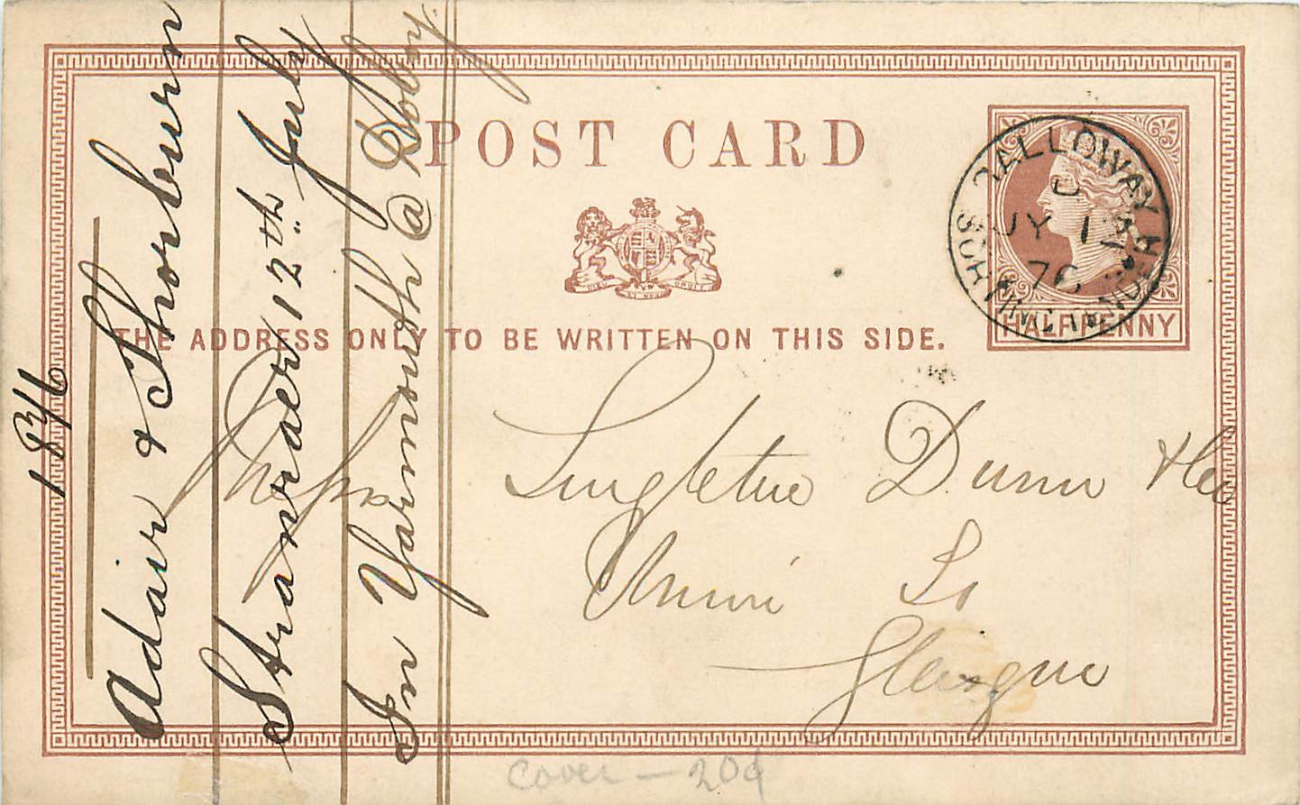 Entier Postal Postal Stationary Grande Bretagne Great Britain 1876 Galloway to Glasgow