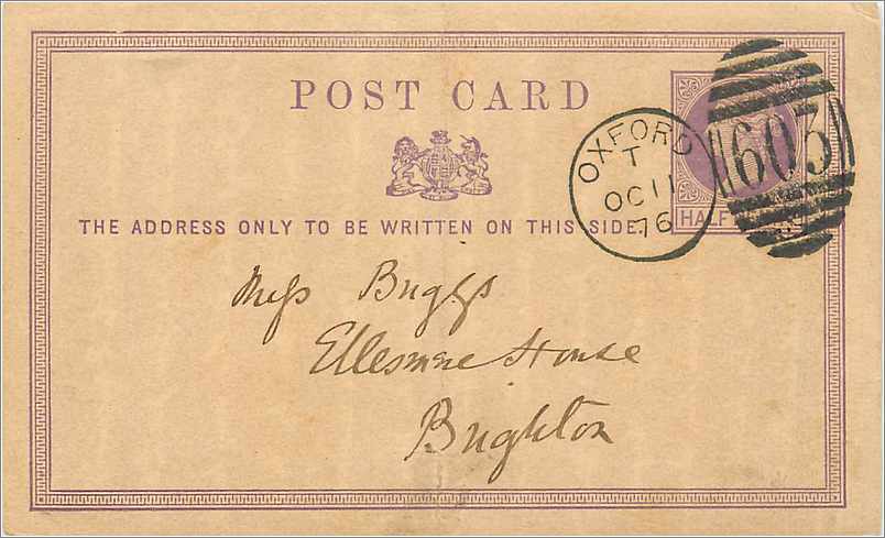 Entier Postal Postal Stationary Grande Bretagne Great Britain 1876 Oxford to Brighton