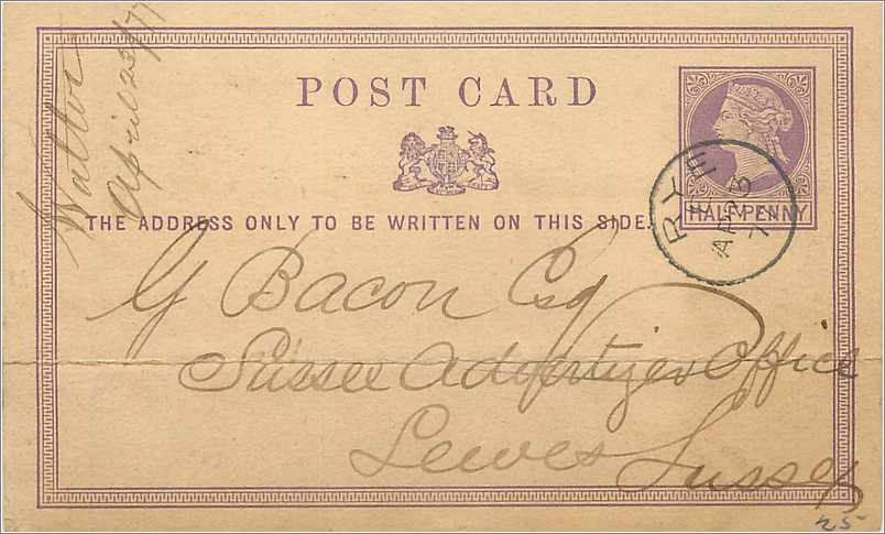 Entier Postal Postal Stationary Grande Bretagne Great Britain Rye 