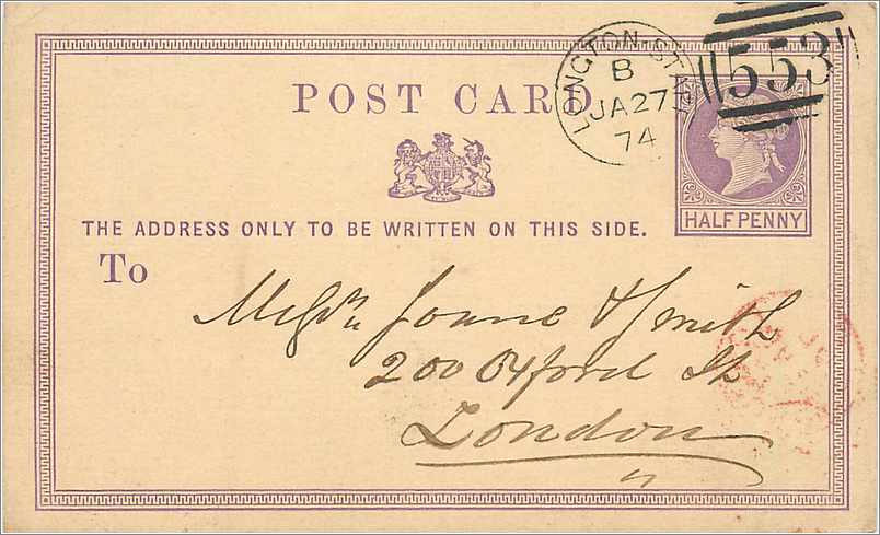 Entier Postal Postal Stationary Grande Bretagne Great Britain 1874 Longton to London