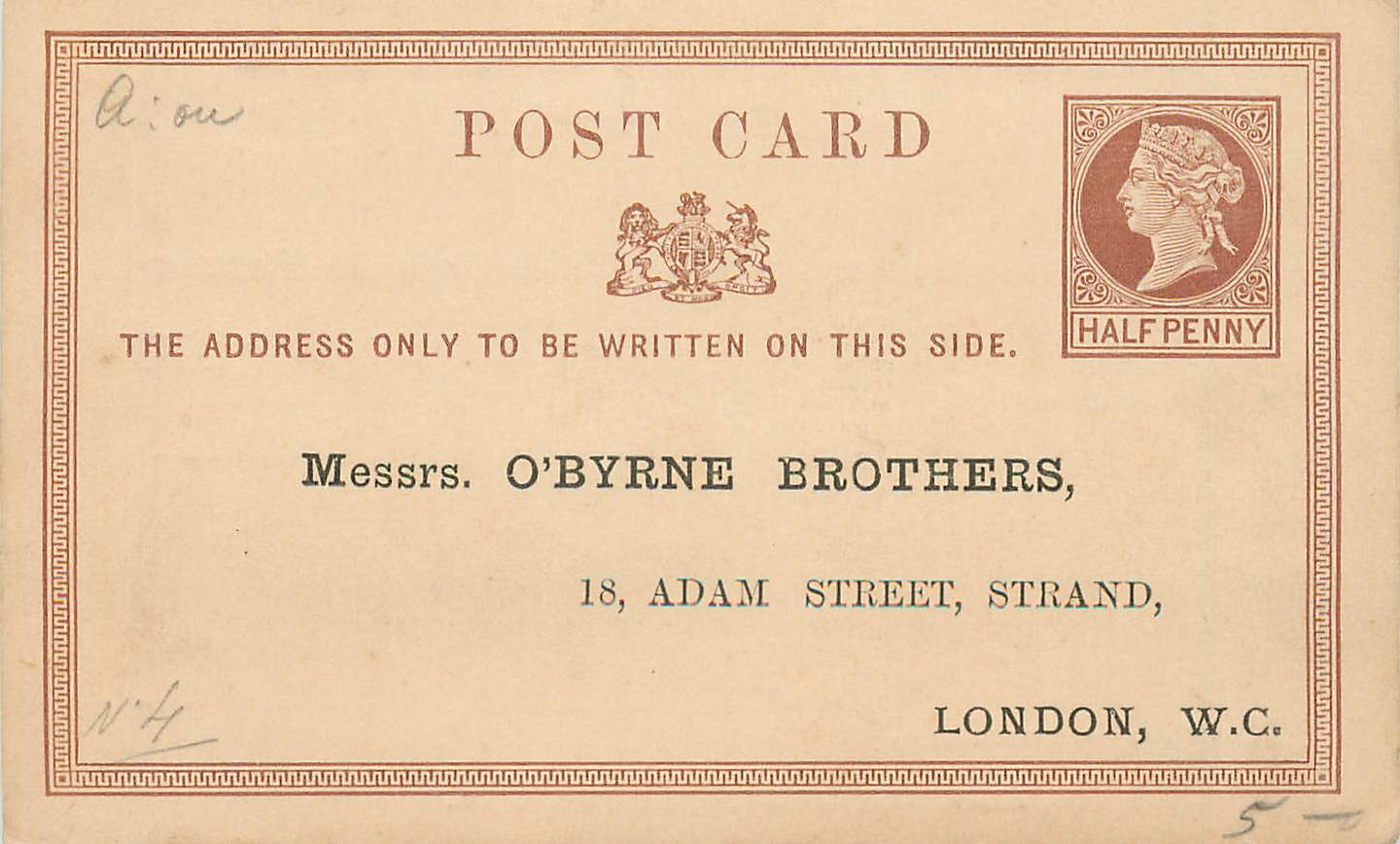 Entier Postal Postal Stationary Grande Bretagne Great Britain O'Byrne Brothers London