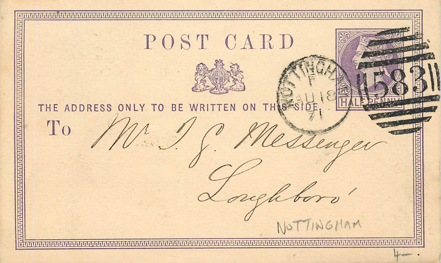 Entier Postal Postal Stationary Grande Bretagne Great Britain Nottingham to Loughboro