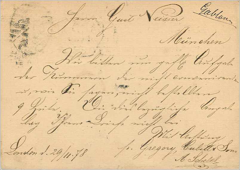 Entier Postal Postal Stationary Grande Bretagne Great Britain 1878 London to Munchen — Verso
