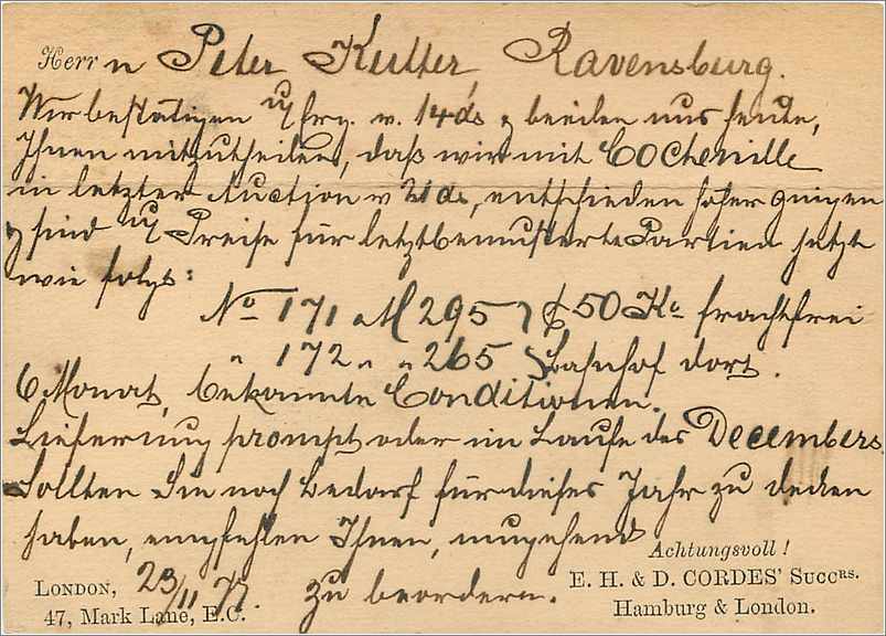 Entier Postal Postal Stationary Grande Bretagne Great Britain 1877 London to Ravensburg — Verso