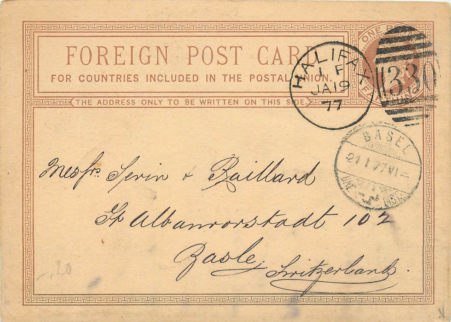 Entier Postal Postal Stationary Grande Bretagne Great Britain 1877 Halifax to Bale