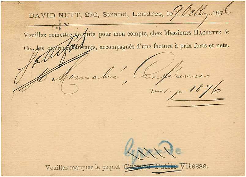 Entier Postal Postal Stationary Grande Bretagne Great Britain 1876 London to Paris — Verso