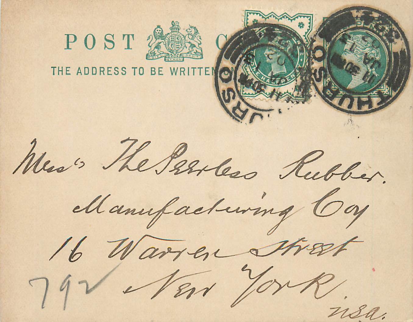 Entier Postal Postal Stationary Grande Bretagne Great Britain 1902 Thruso to New York