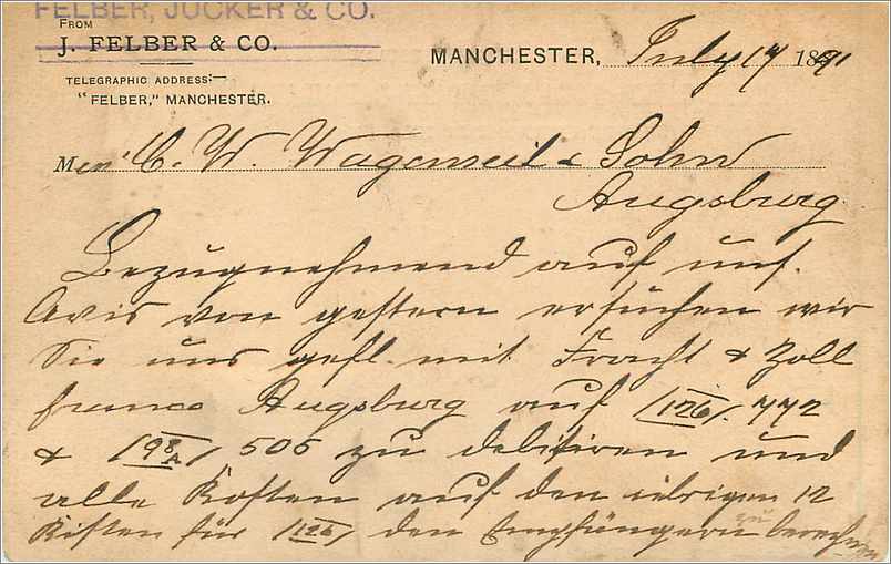 Entier Postal Postal Stationary Grande Bretagne Great Britain 1891 Manchester to Augsburg — Verso