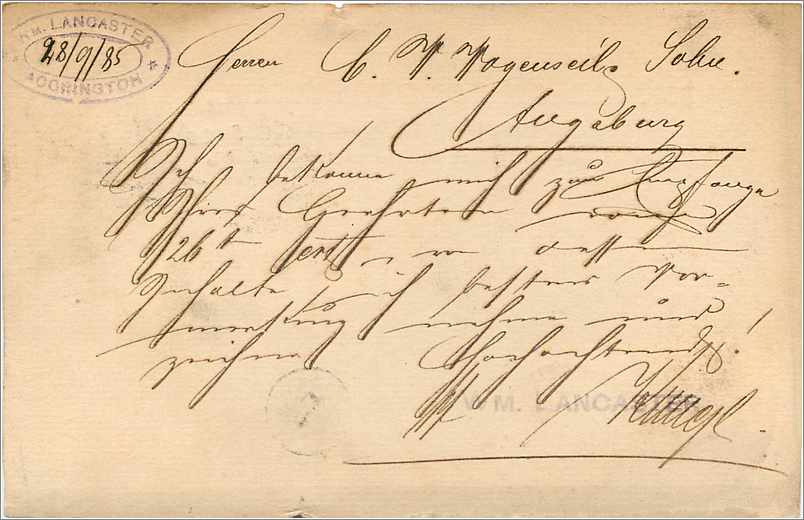 Entier Postal Postal Stationary Grande Bretagne Great Britain 1885 Accrington to Augsburg — Verso