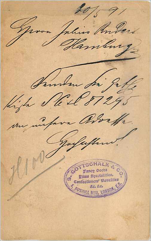 Entier Postal Postal Stationary Grande Bretagne Great Britain 1891 London to Hamburg — Verso