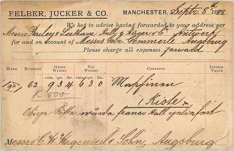 Entier Postal Postal Stationary Grande Bretagne Great Britain 1888 Manchester to Augsburg — Verso