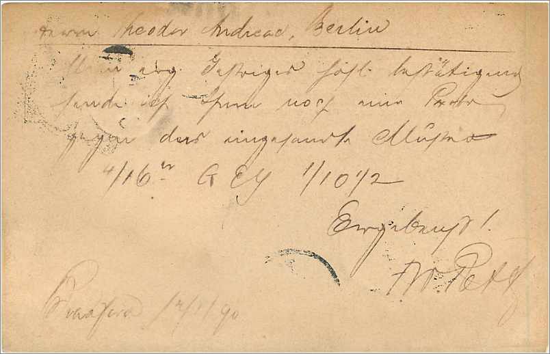Entier Postal Postal Stationary Grande Bretagne Great Britain 1890 Bradford to Berlin — Verso