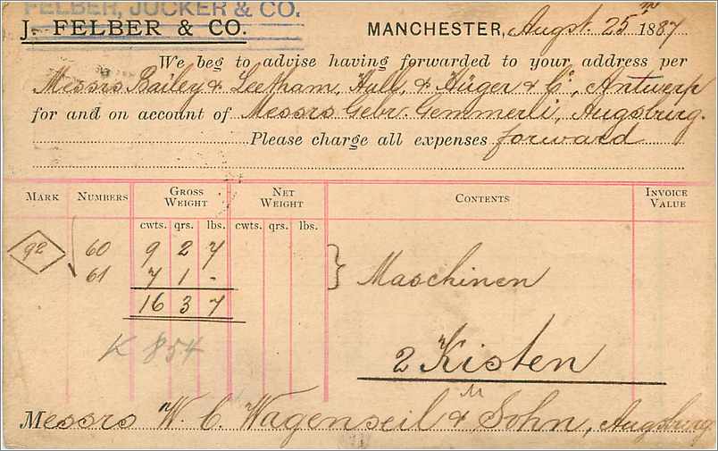 Entier Postal Postal Stationary Grande Bretagne Great Britain 1887 Manchester to Augsburg — Verso