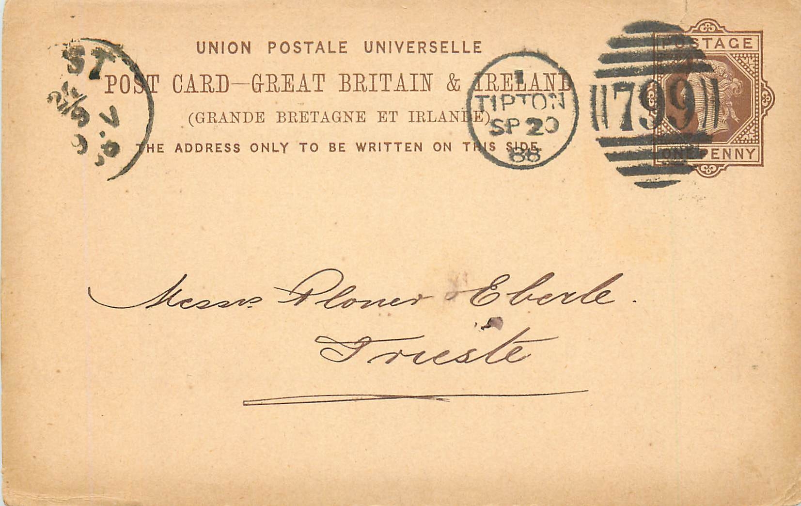 Entier Postal Postal Stationary Grande Bretagne Great Britain Tipton to Trieste