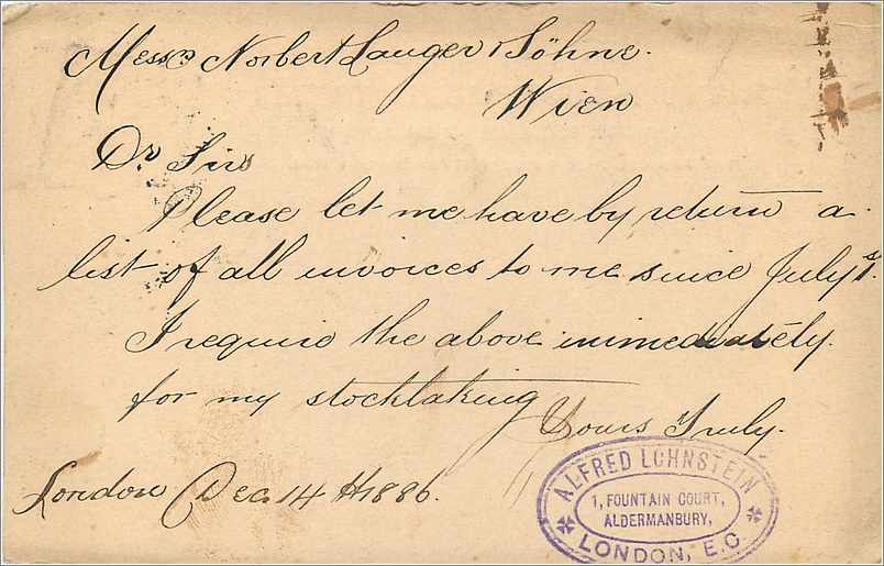 Entier Postal Postal Stationary Grande Bretagne Great Britain 1886 London to Vienna — Verso