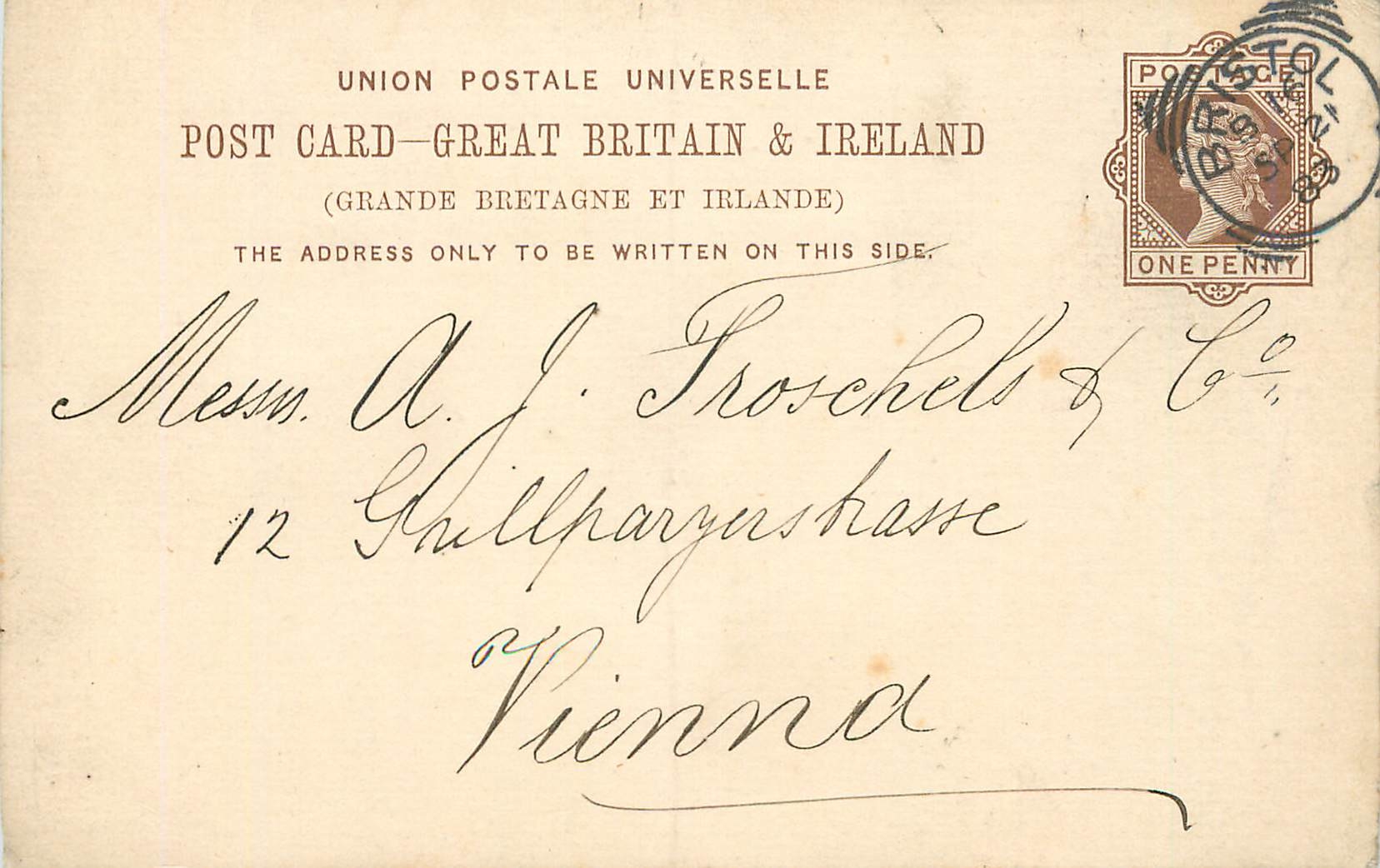 Entier Postal Postal Stationary Grande Bretagne Great Britain 1883 Bristol to Vienna