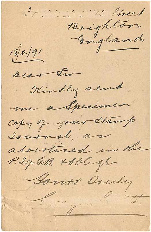 Entier Postal Postal Stationary Grande Bretagne Great Britain Brighton to Newark 1891 — Verso