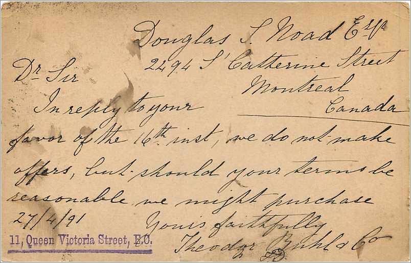 Entier Postal Postal Stationary Grande Bretagne Great Britain to Montreal 1891 — Verso