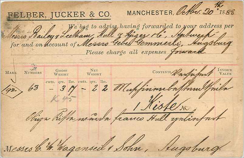 Entier Postal Postal Stationary Grande Bretagne Great Britain 1888 Manchester to Augsburg — Verso