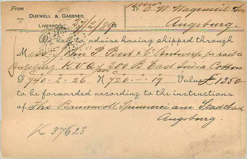 Entier Postal Postal Stationary Grande Bretagne Great Britain 1889 Liverpool to Augsburg — Verso