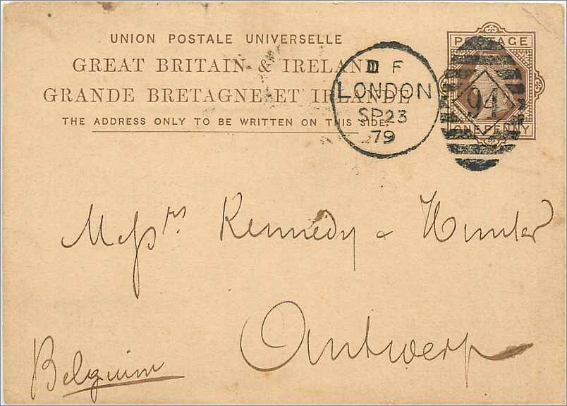 Entier Postal Postal Stationary Grande Bretagne Great Britain 1879 London to Antvverp