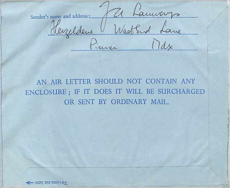 Entier Postal Postal Stationary Aerogramme Aeogram Grande Bretagne Great Britain  — Verso
