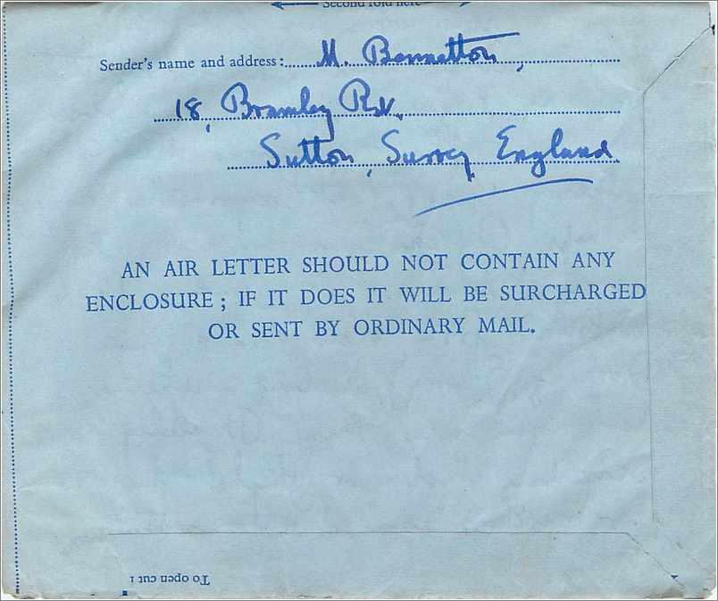 Entier Postal Postal Stationary Aerogramme Aeogram Grande Bretagne Great Britain  — Verso