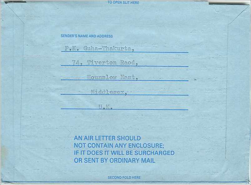 Entier Postal Postal Stationary Aerogramme Aeogram Grande Bretagne Great Britain  — Verso