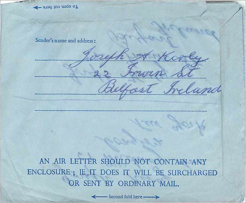 Belfast — Élections — Aerogramme édité par Belfast Addresses — Verso