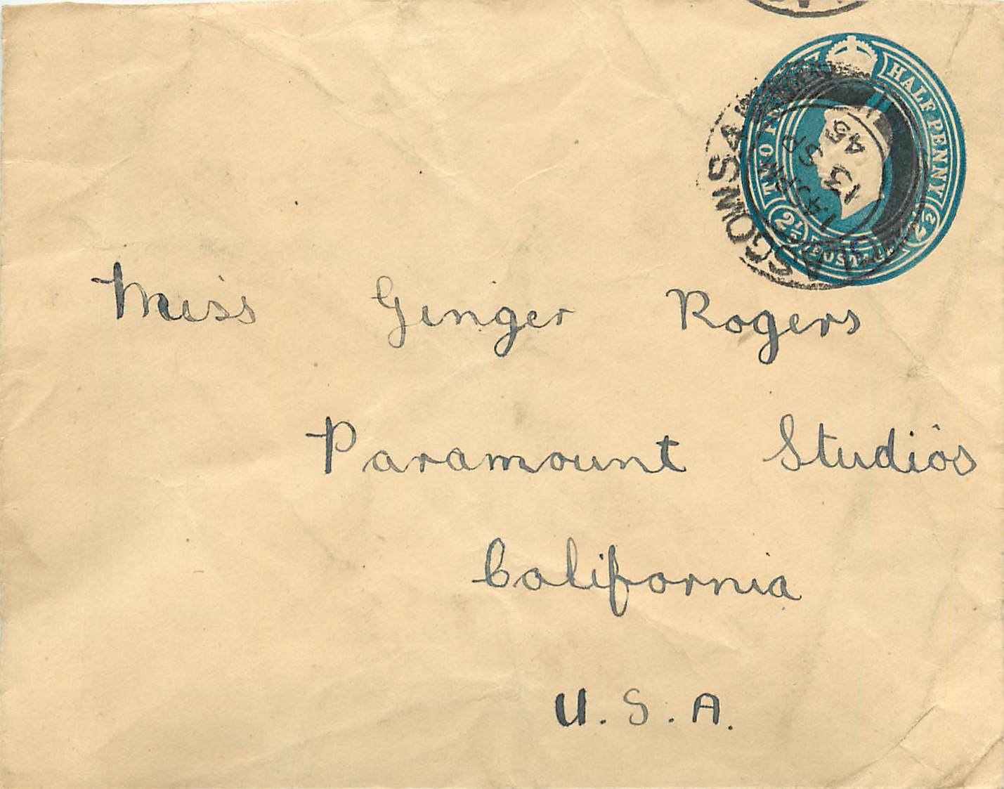 Entier Postal Postal Stationary Grande Bretagne Great Britain 2 1/2d Glasgow for California